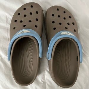 Tan and Blue CROCS women size 8 or men size 6